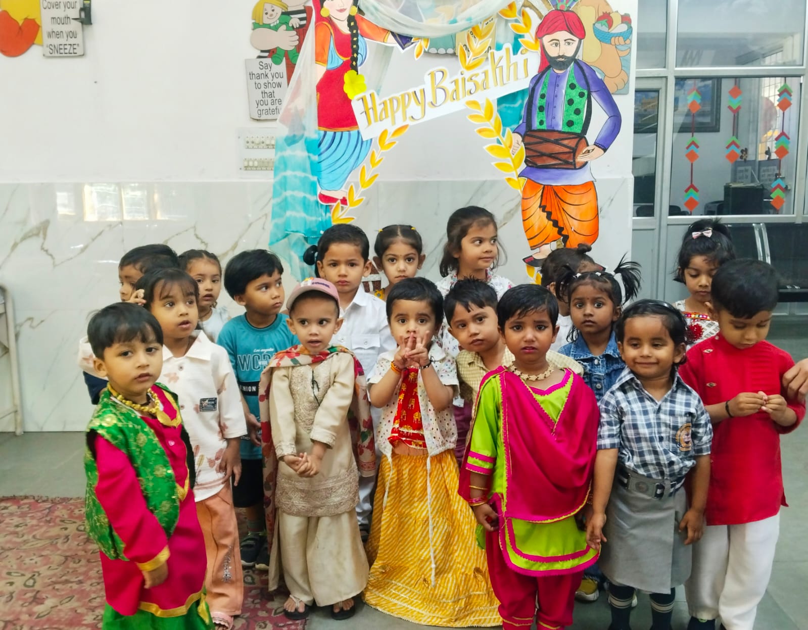 Students gathering for a group photo